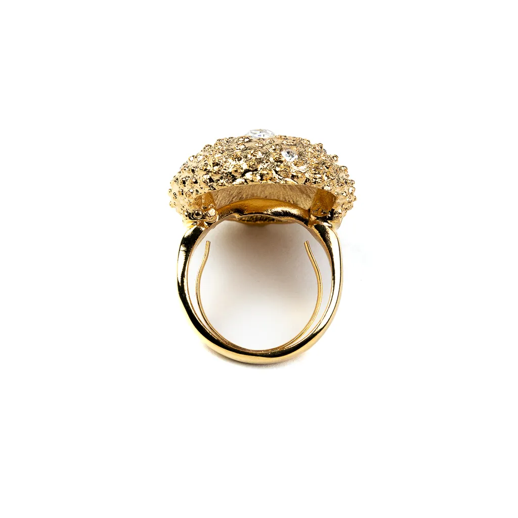 Gold and Crystal Adjustable Sea Urchin Ring