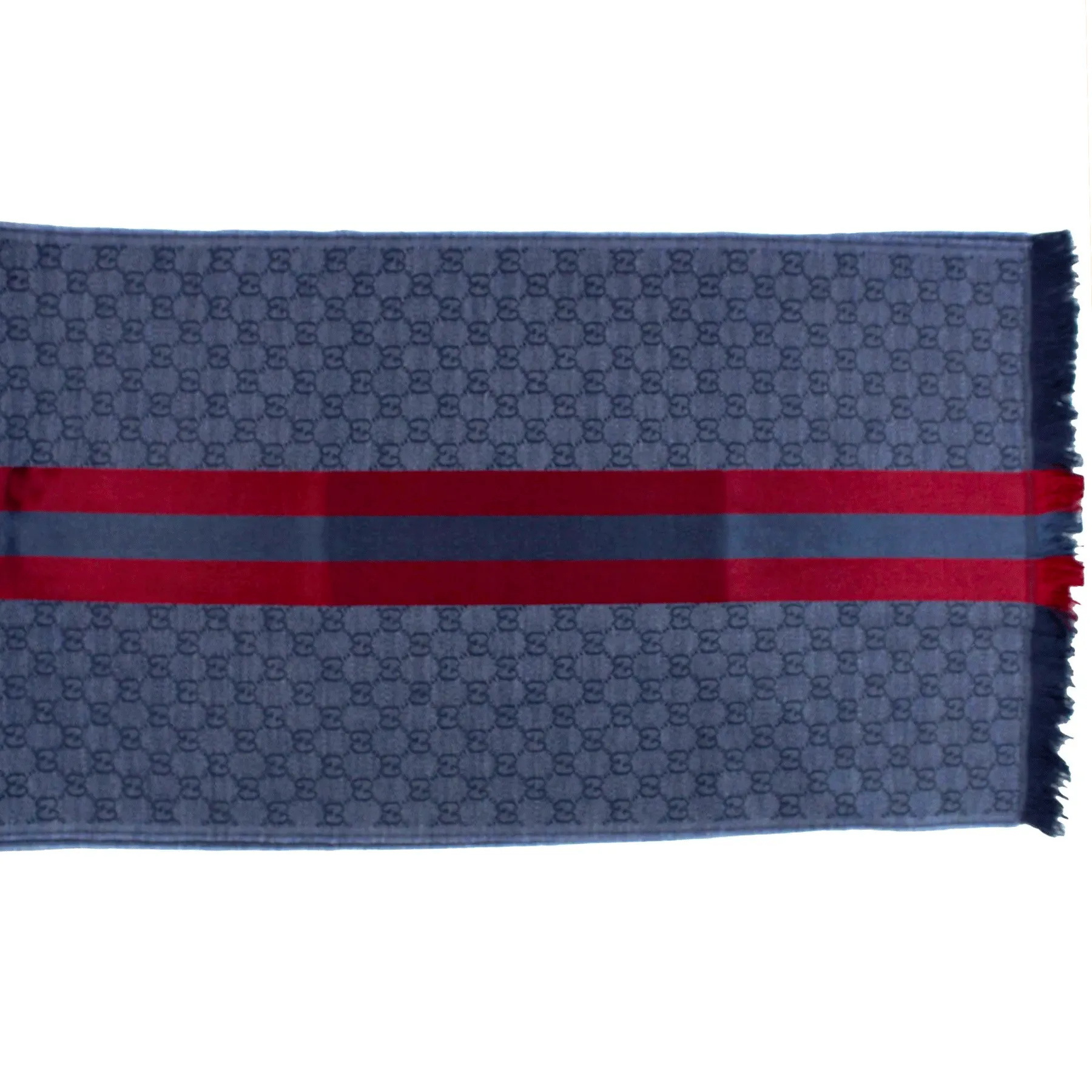 Gucci Scarf Midnight Blue Signature GG Stripe - Wool Silk Jacquard Shawl SALE