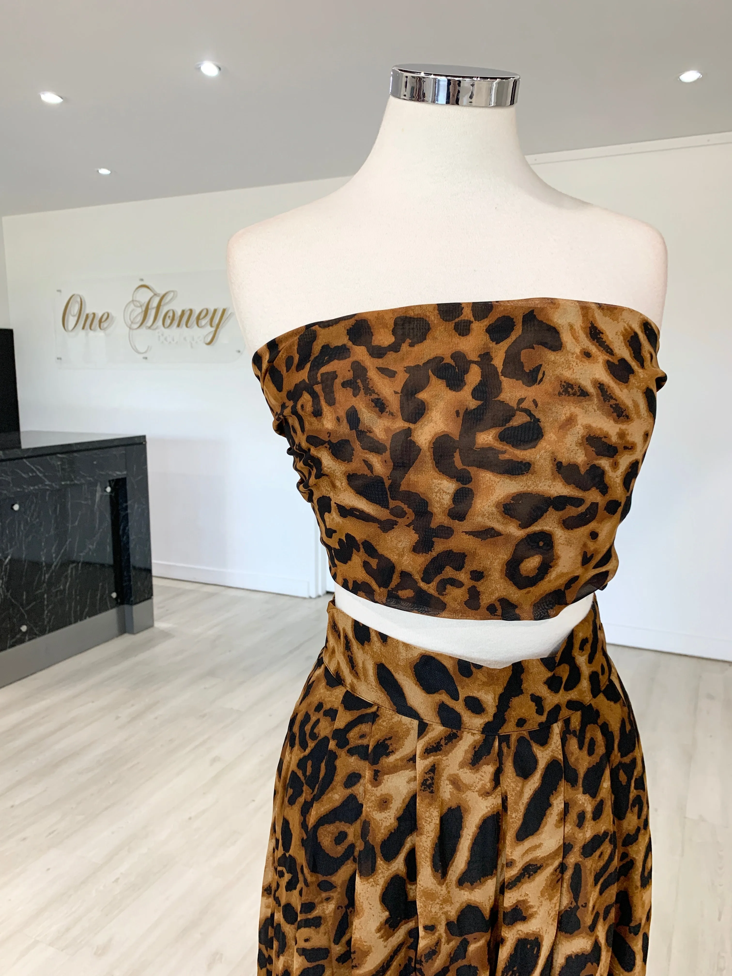 Honey Couture Brown Leopard Tie Bandeau w High Waisted Pants