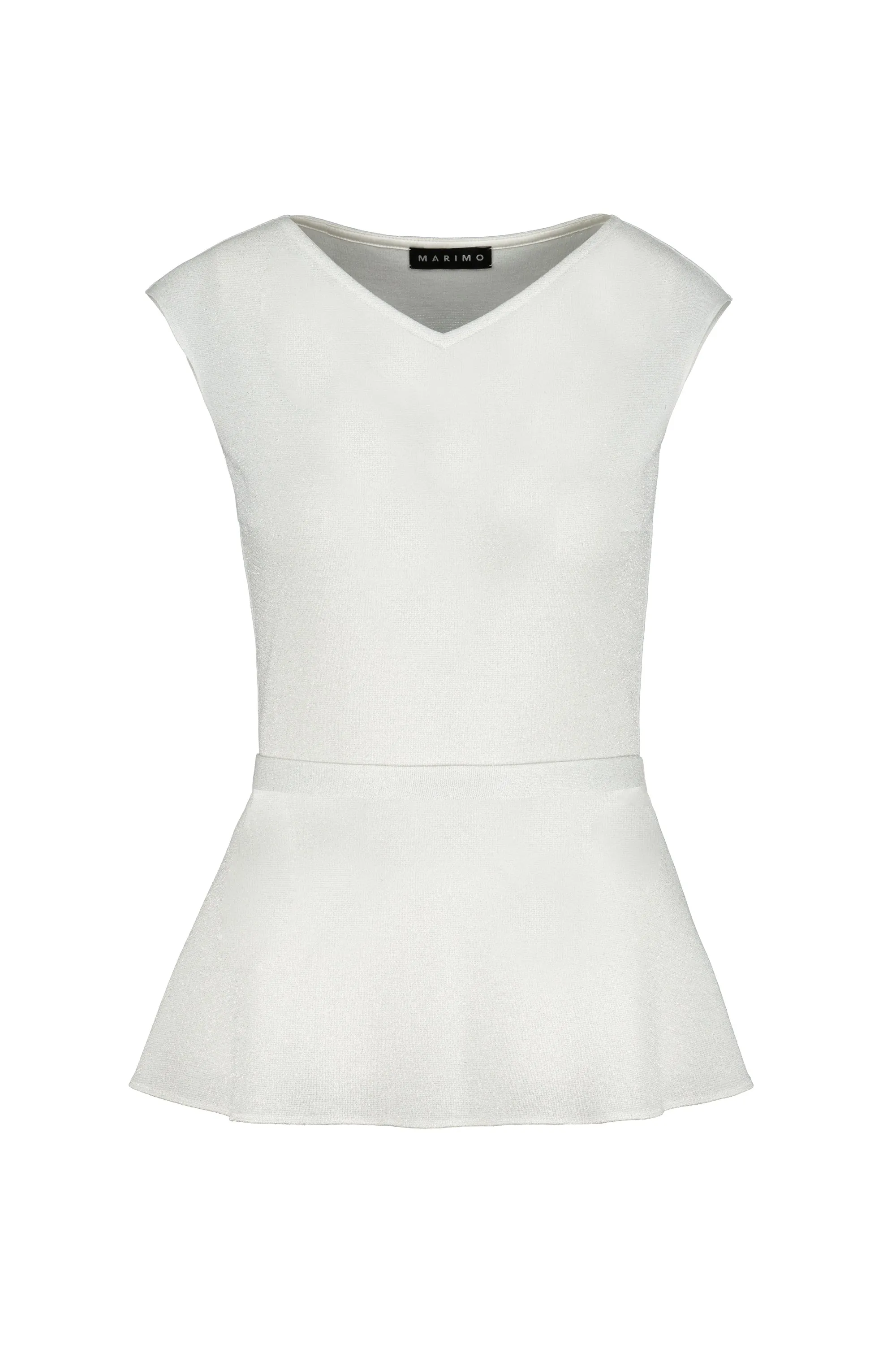 IRIS SILVER WHITE SLIGHTLY GLITTERING VISCOSE-BLEND PEPLUM TOP WITH A BELT