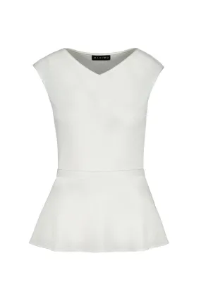 IRIS SILVER WHITE SLIGHTLY GLITTERING VISCOSE-BLEND PEPLUM TOP WITH A BELT