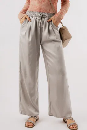 Jet Stream Solid Pleated Lace-up High Waist Wide Leg Pants