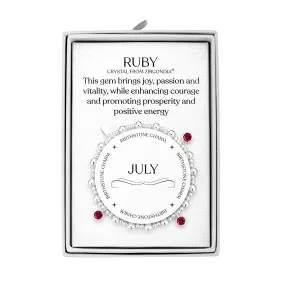 July (Ruby) Birthstone Stretch Charm Bracelet with Quote Gift Box