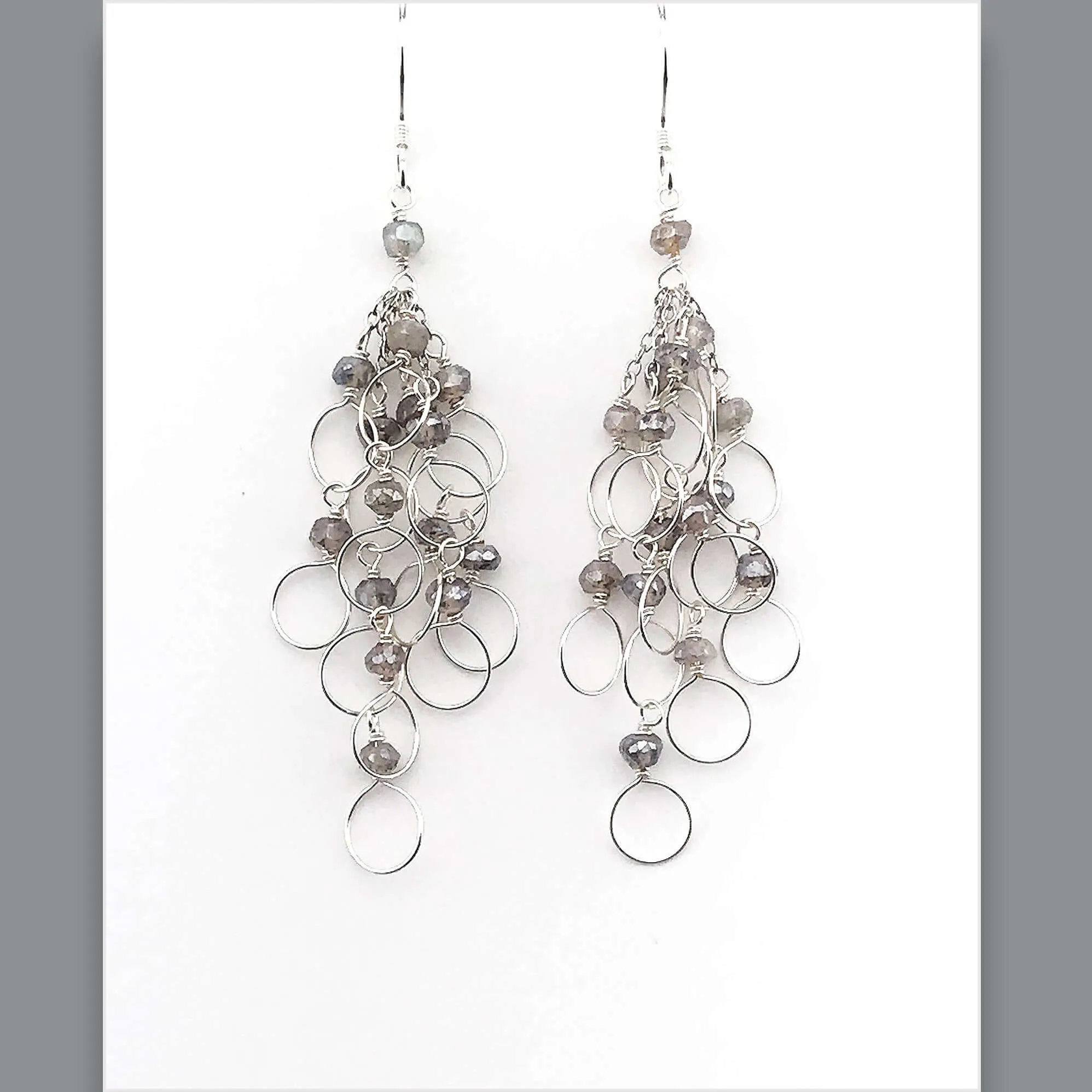 Labradorite Silver Chain Loop Earrings