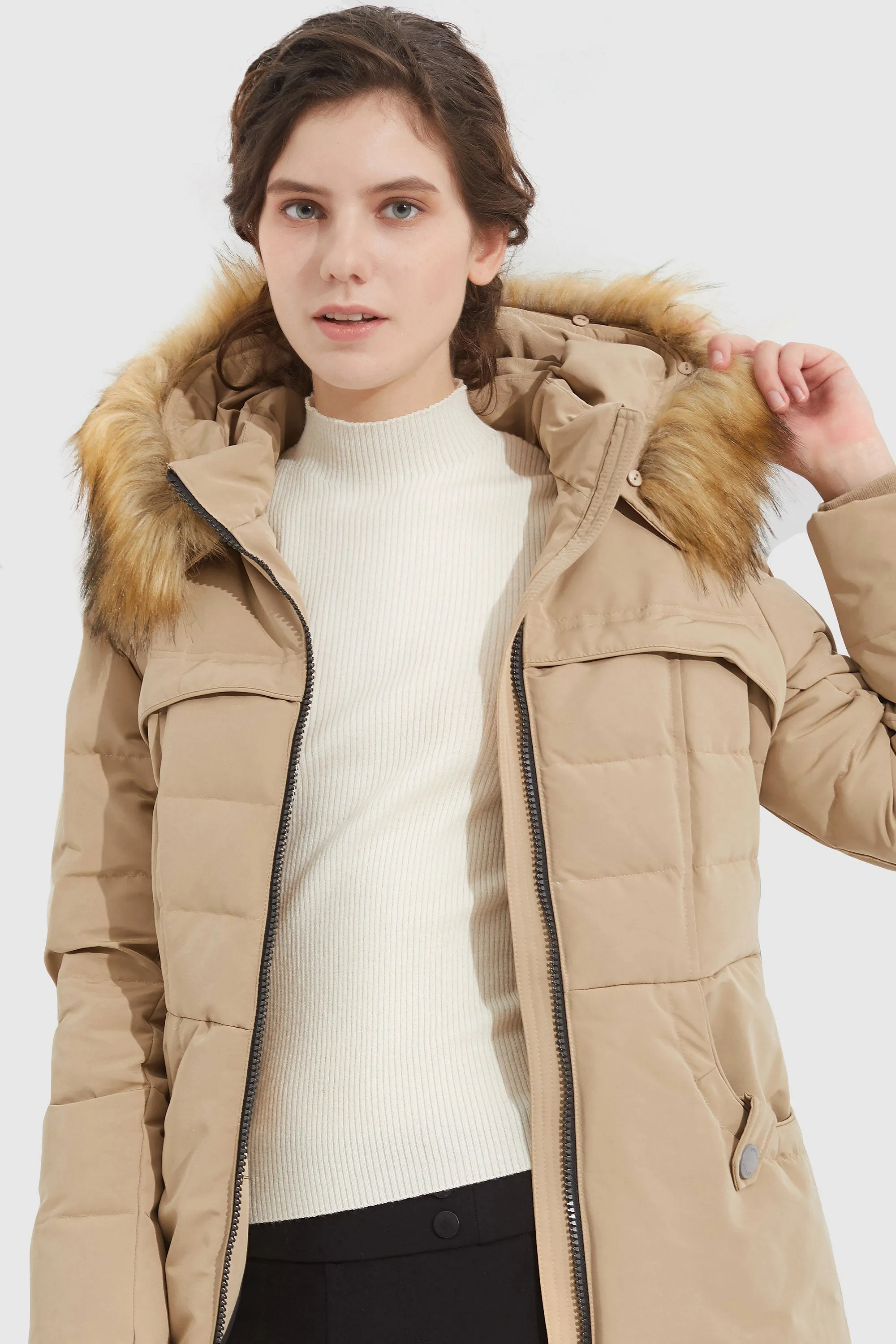 Light Down Jacket Fur Trim Hooded Coat