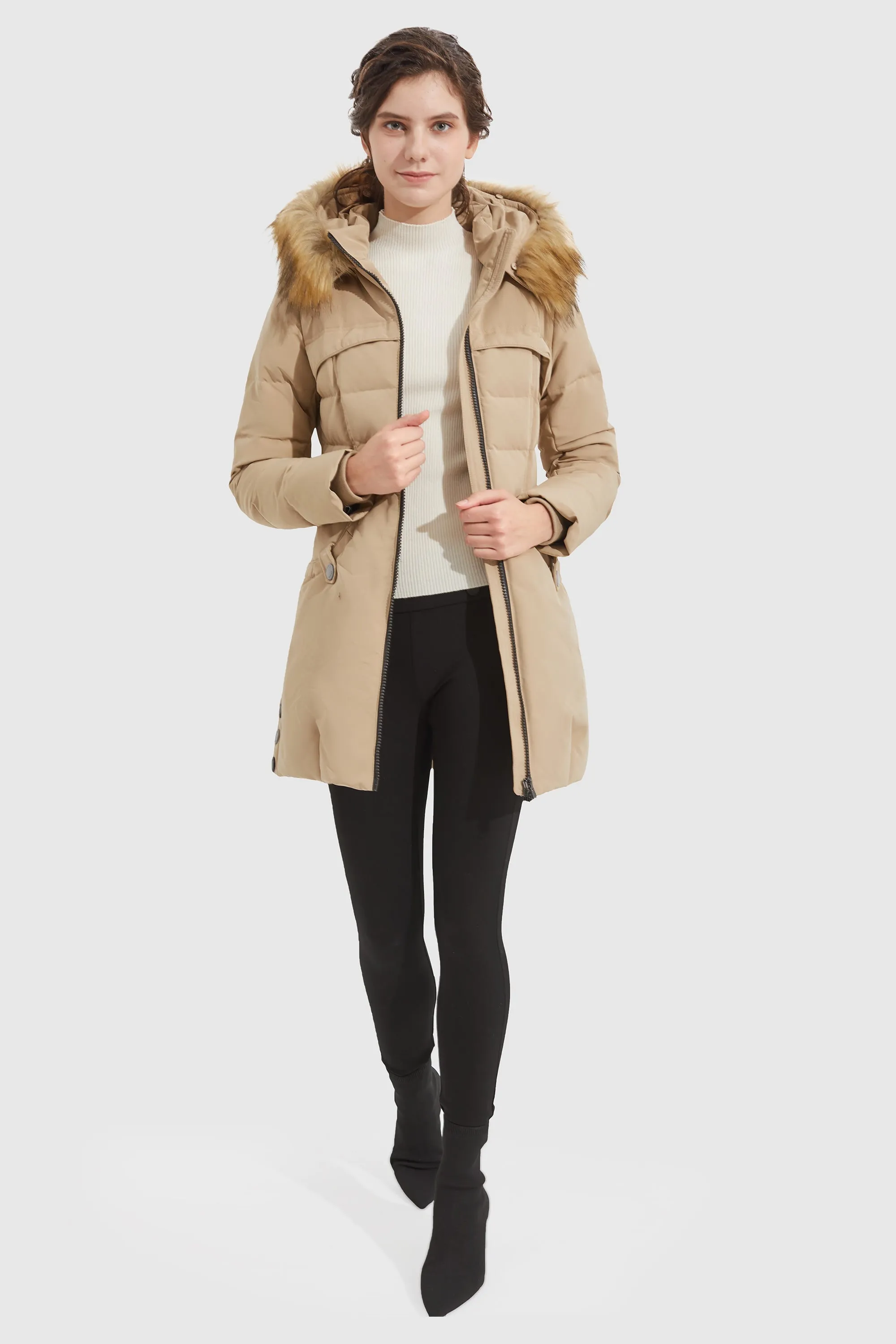 Light Down Jacket Fur Trim Hooded Coat