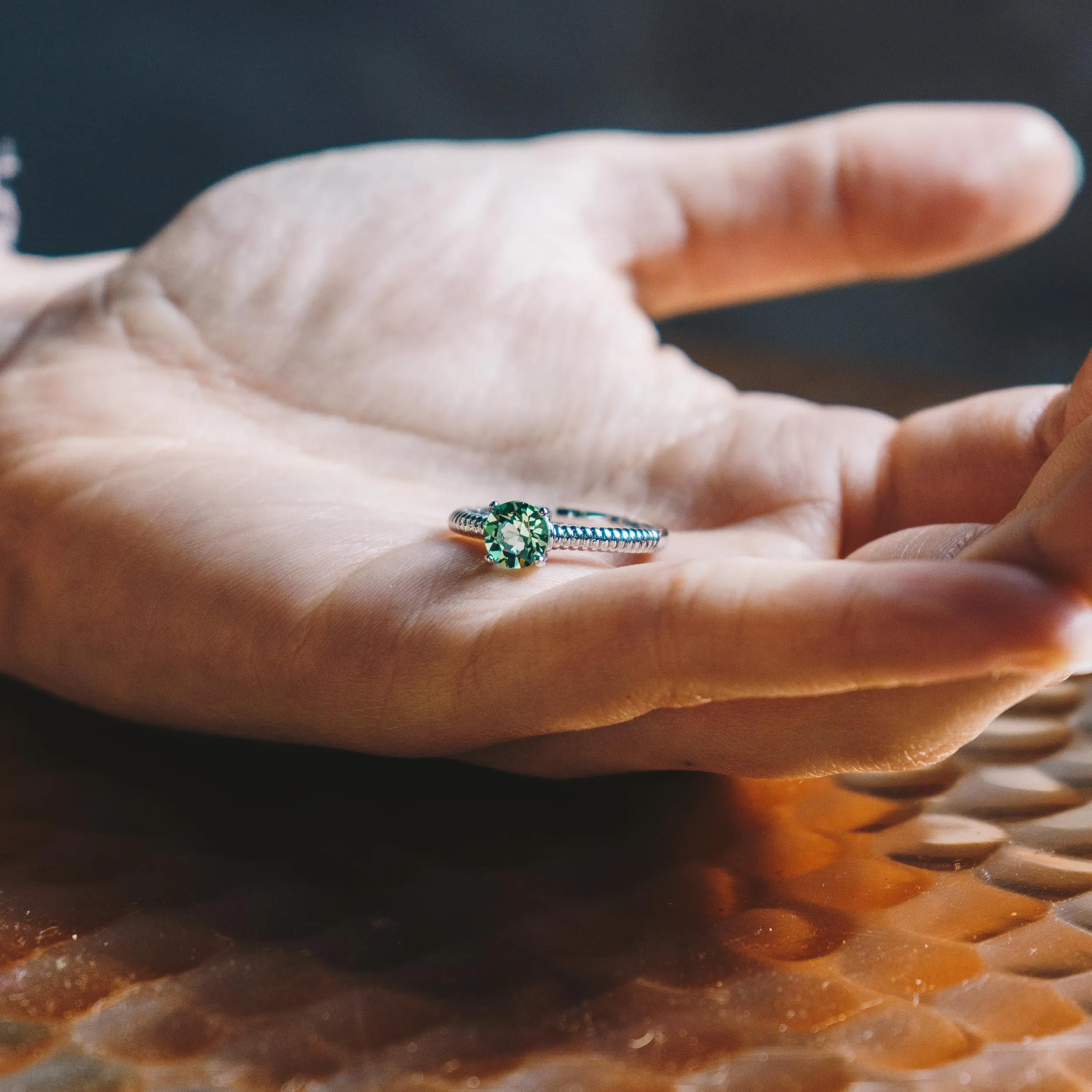 Light Green Adjustable Crystal Ring Created with Zircondia® Crystals