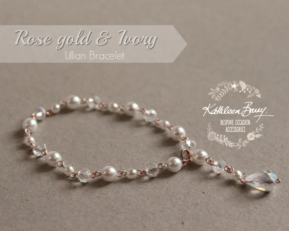 Lillian Rose Gold, Crystal & Pearl Bracelet - Available in Rose Gold, Gold or Silver