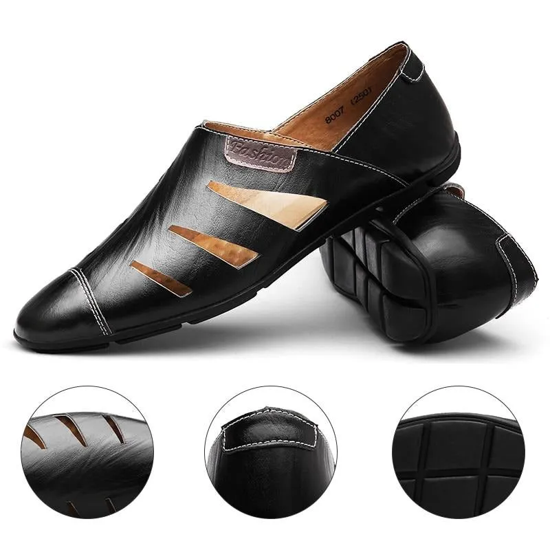 Men's Pointed Toe Hollow Out Pattern Loafers Style Breathable Shoes