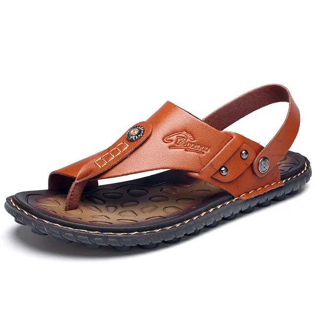 Men's Split Leather Clip Toe Slip-On Ankle Back Strap Sandals