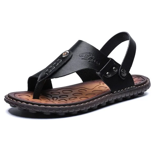 Men's Split Leather Clip Toe Slip-On Ankle Back Strap Sandals