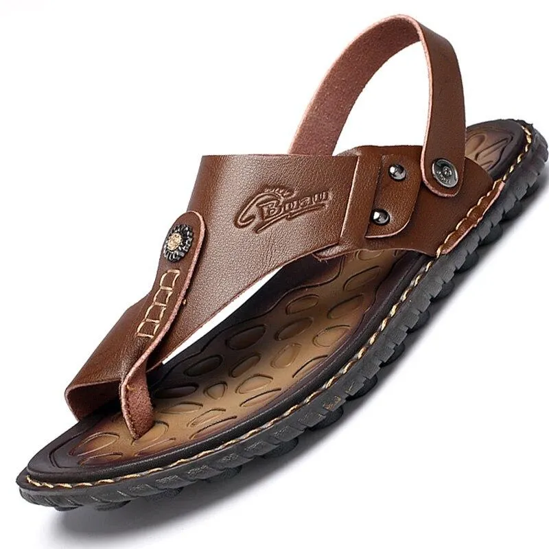 Men's Split Leather Clip Toe Slip-On Ankle Back Strap Sandals