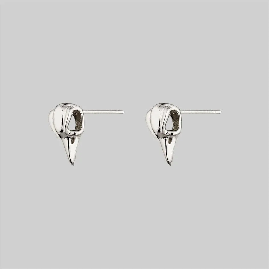 MERLA. Raven Skull Earrings - Silver