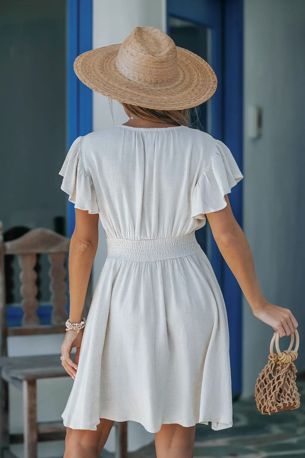 Natural Button Up Linen Mini Dress