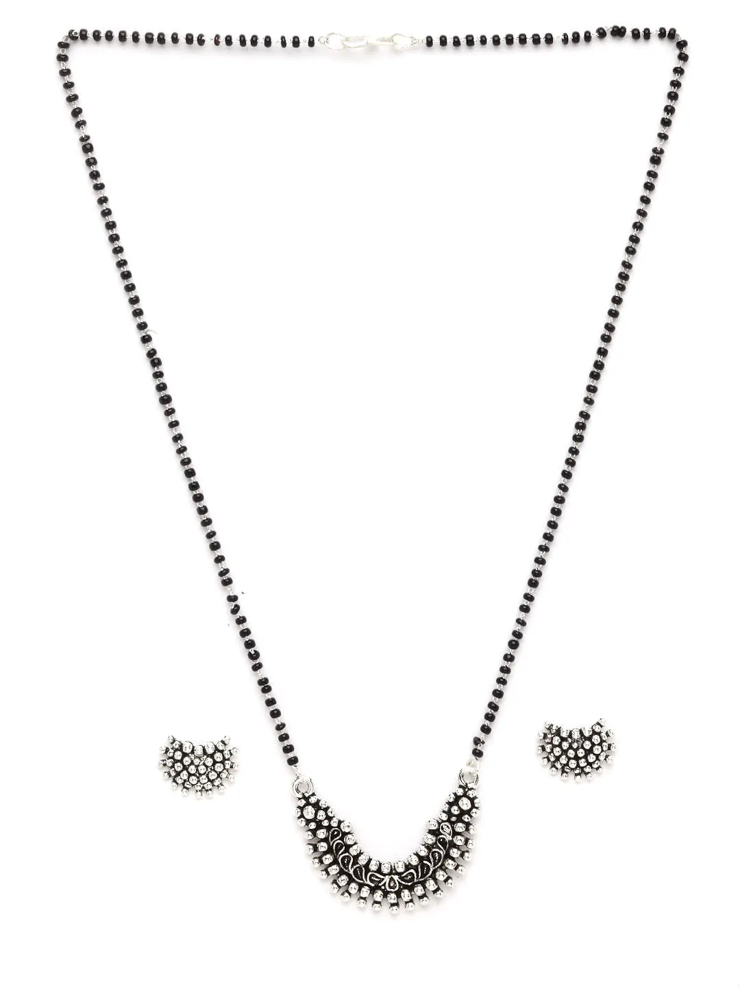 Oxidized Silver-Plated Black Beaded Mangalsutra Set