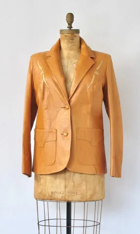 PIONEER WEAR 1990s Cognac Brown Leather Blazer