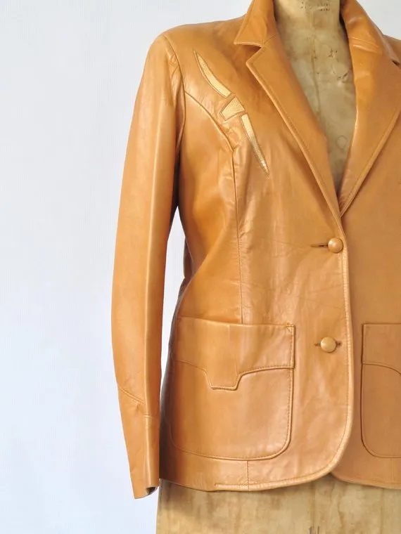 PIONEER WEAR 1990s Cognac Brown Leather Blazer