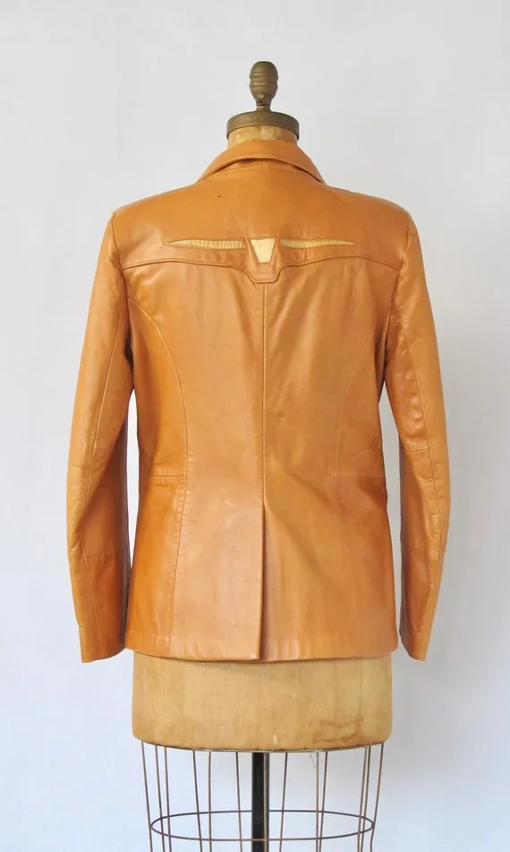 PIONEER WEAR 1990s Cognac Brown Leather Blazer