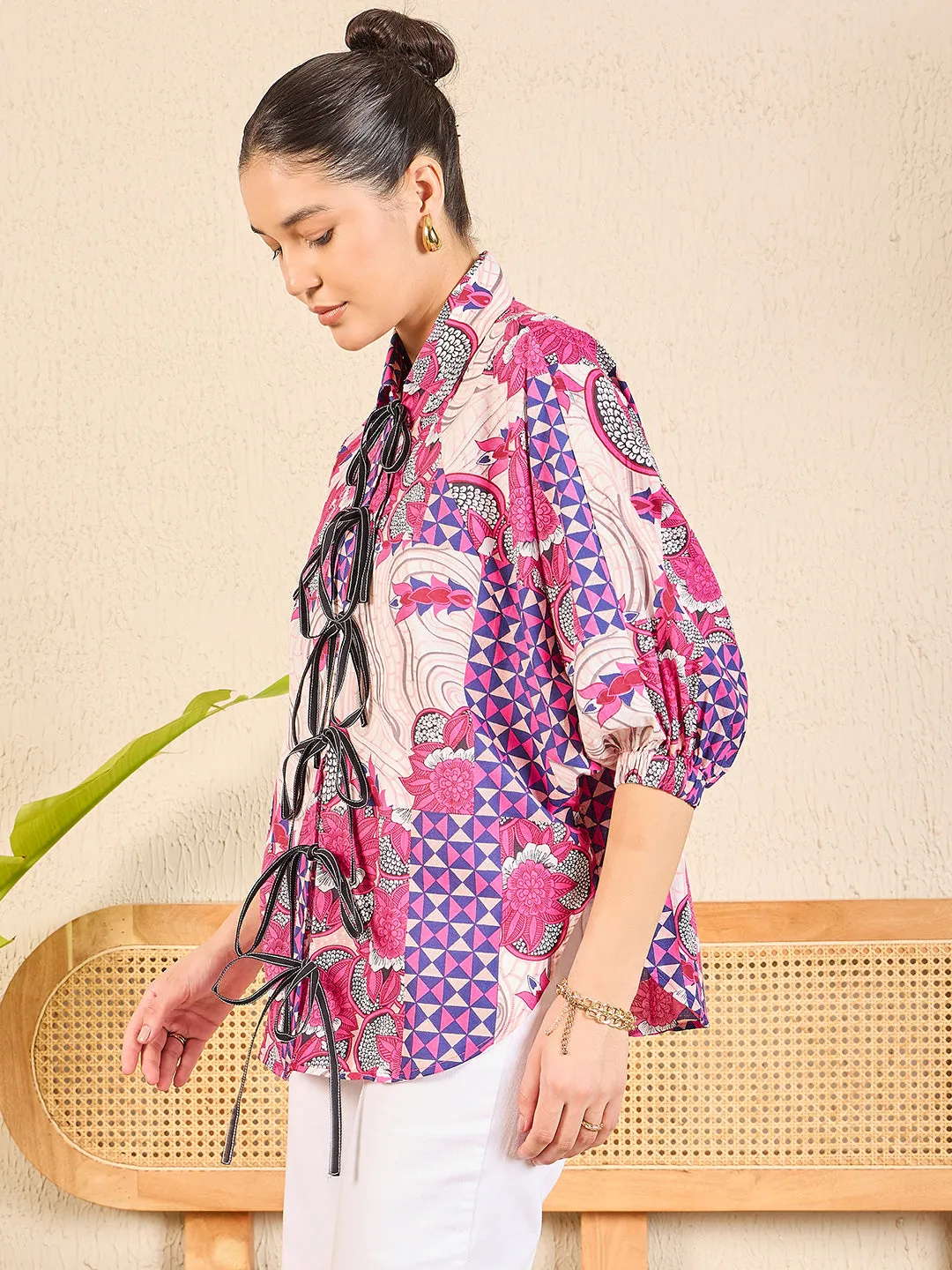 Printed Tie-Up Cotton Shirt