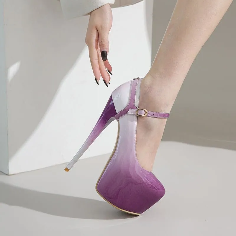 Purple Ombré Platform Heel Drag Queen Shoes with Removable Ankle Strap