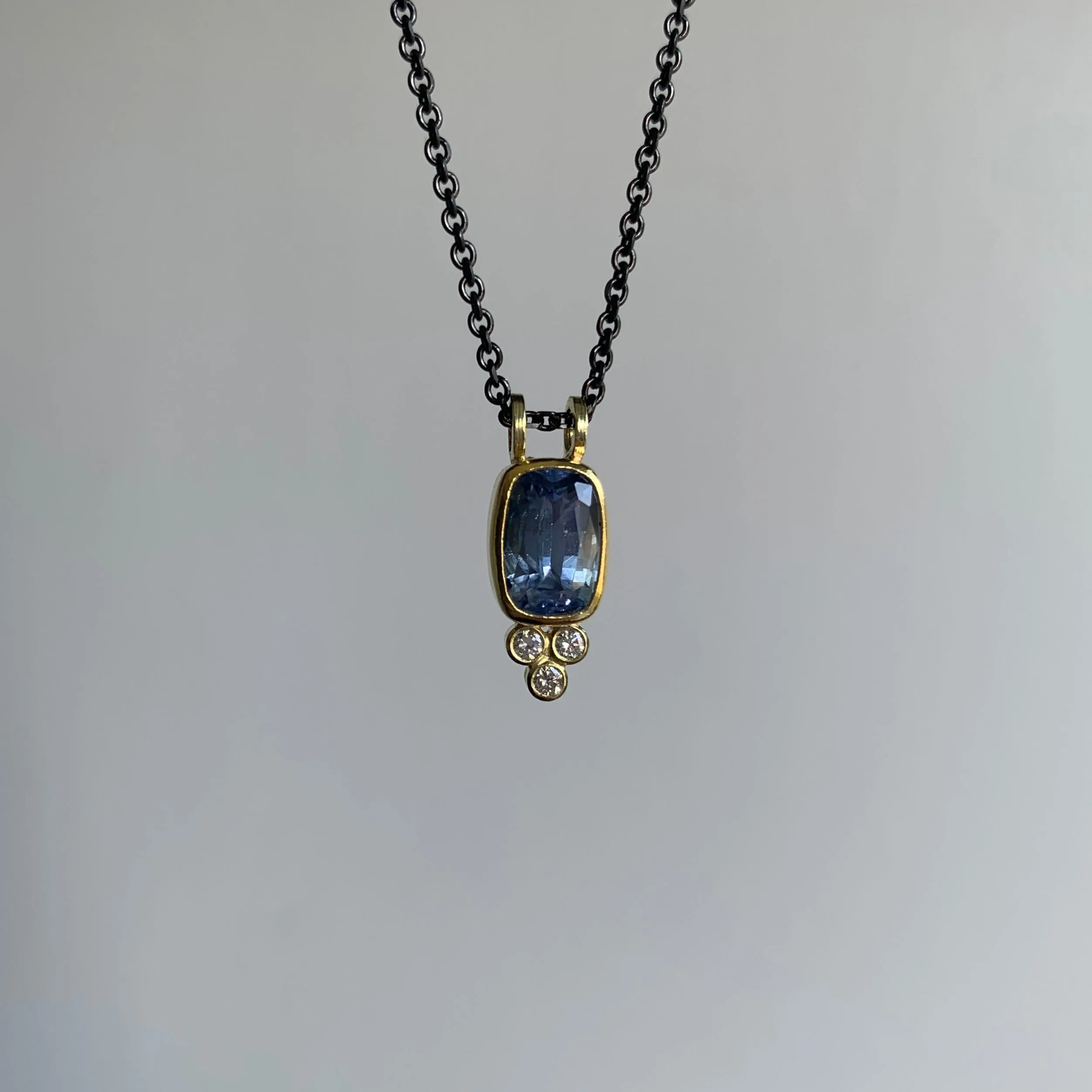 Sapphire Cushion and Diamond Pendant