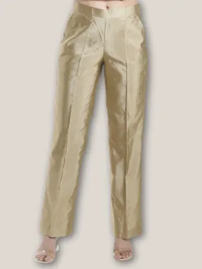 Silk Comfort fit Mid Waist Trouser - Golden Beige