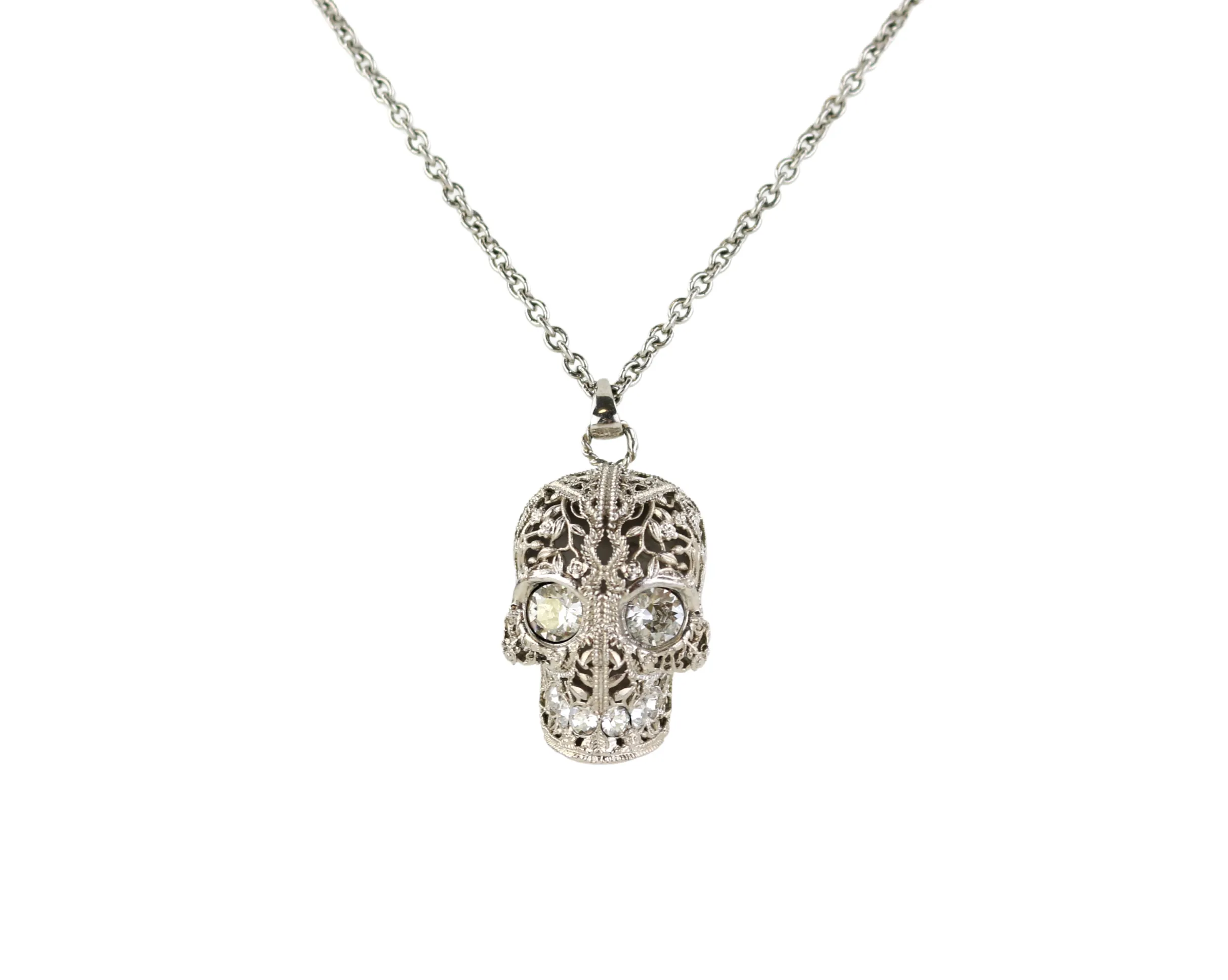 Silver/Crystal Skull Necklace