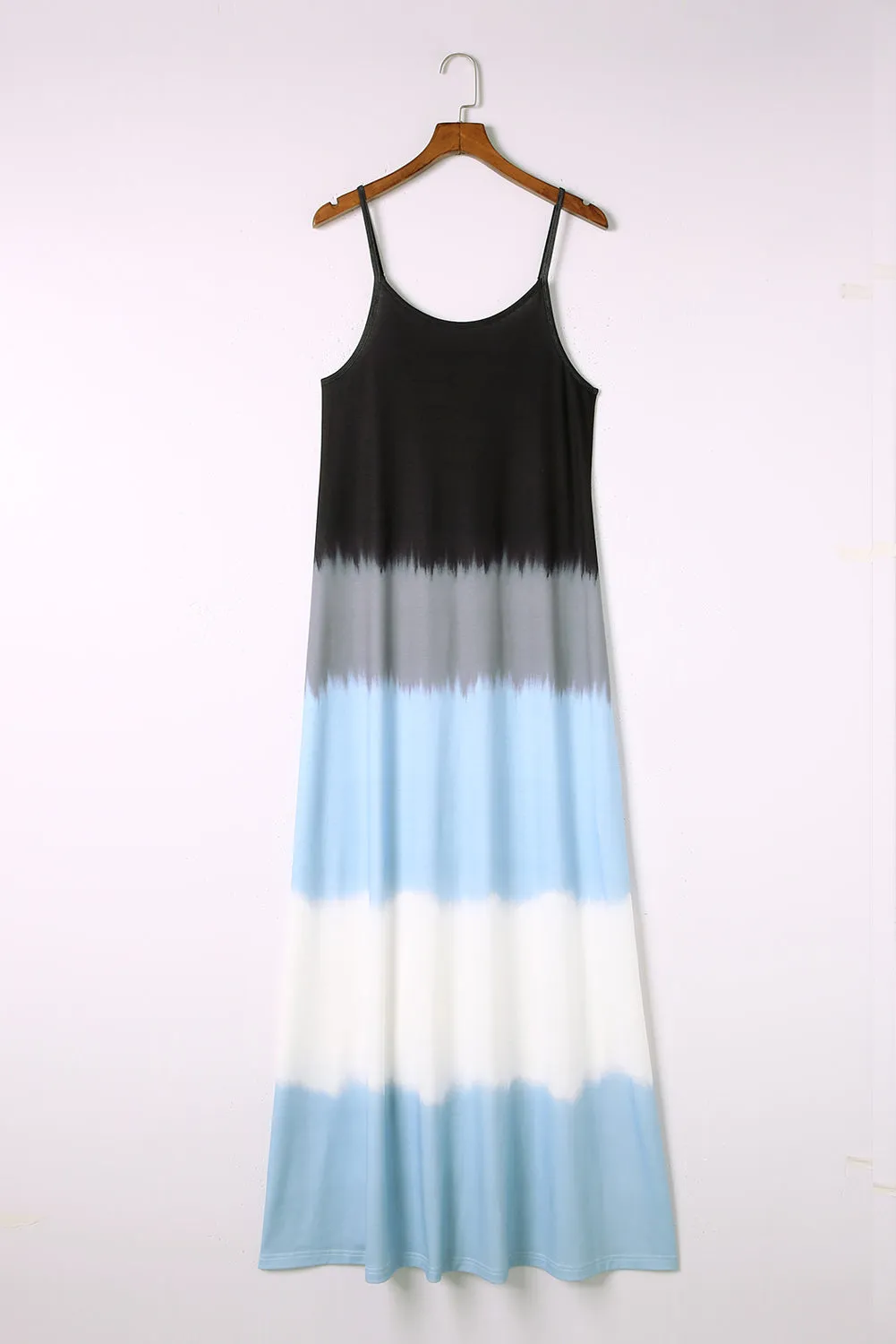 Sky Blue Spaghetti Strap Tie Dye Slit Maxi Dress