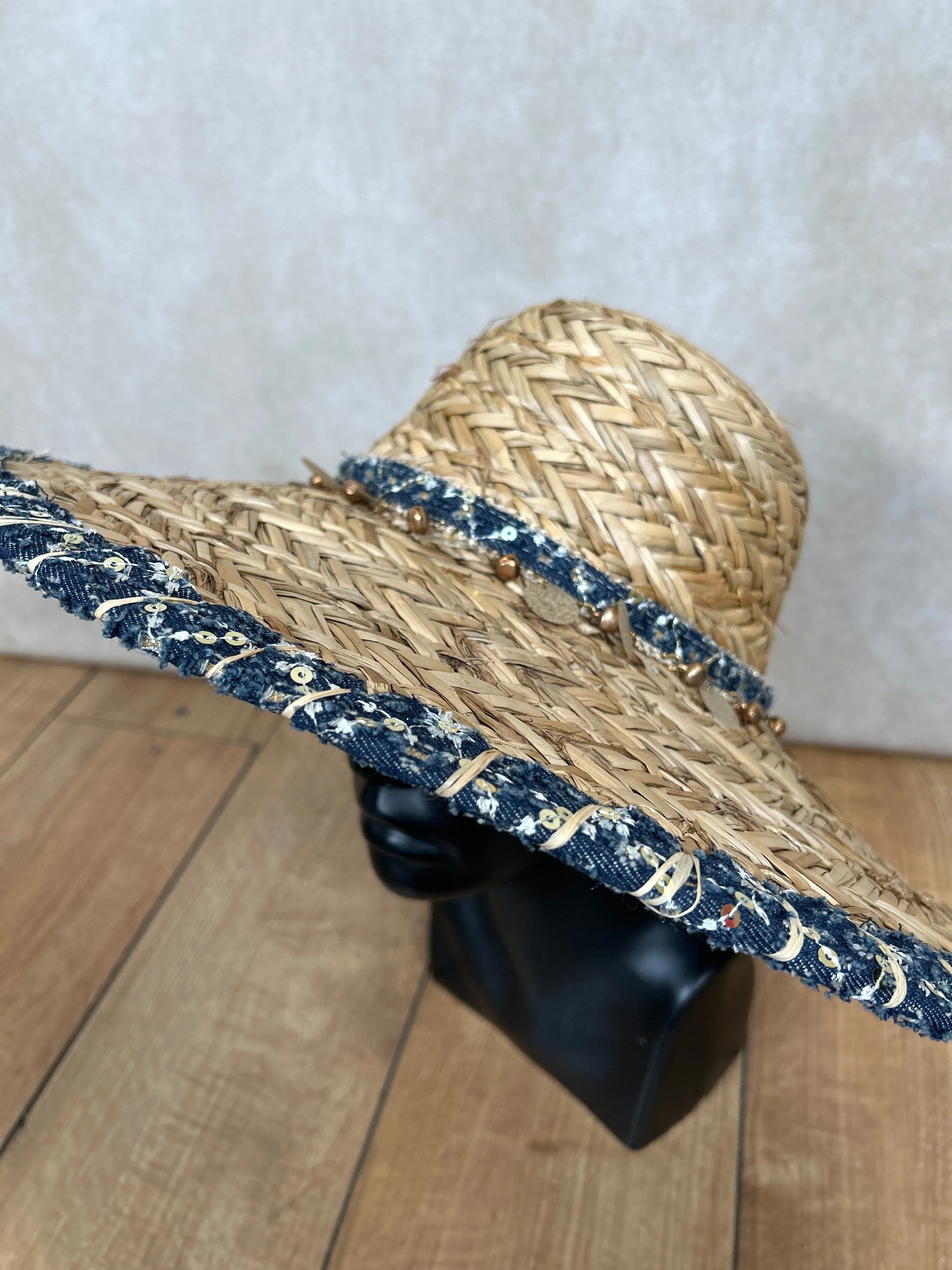 Straw Denim Summer Hat