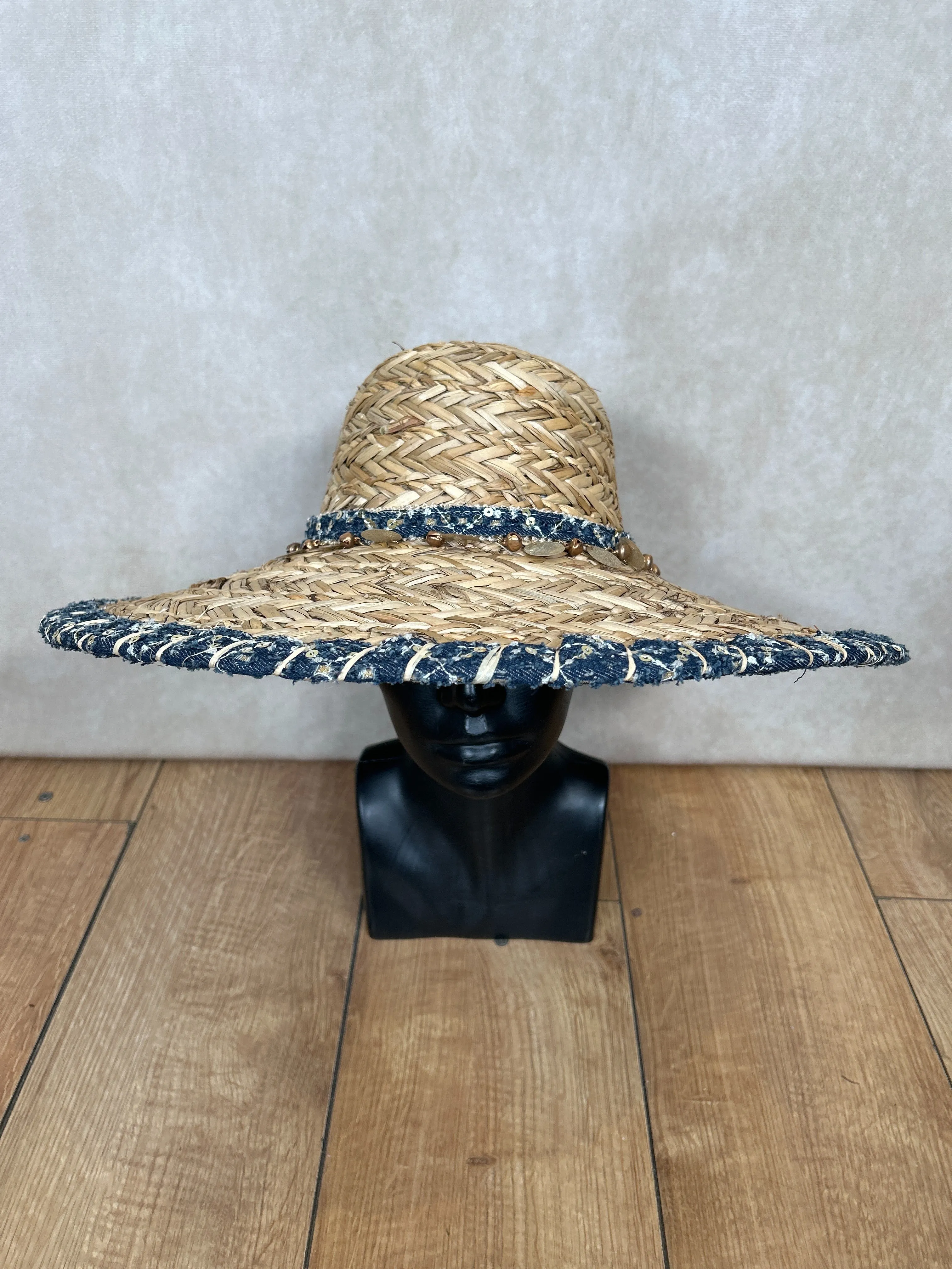 Straw Denim Summer Hat