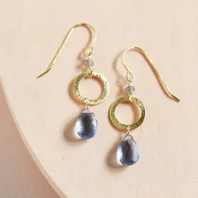 Tanzanite Quartz Gold Drop Earrings