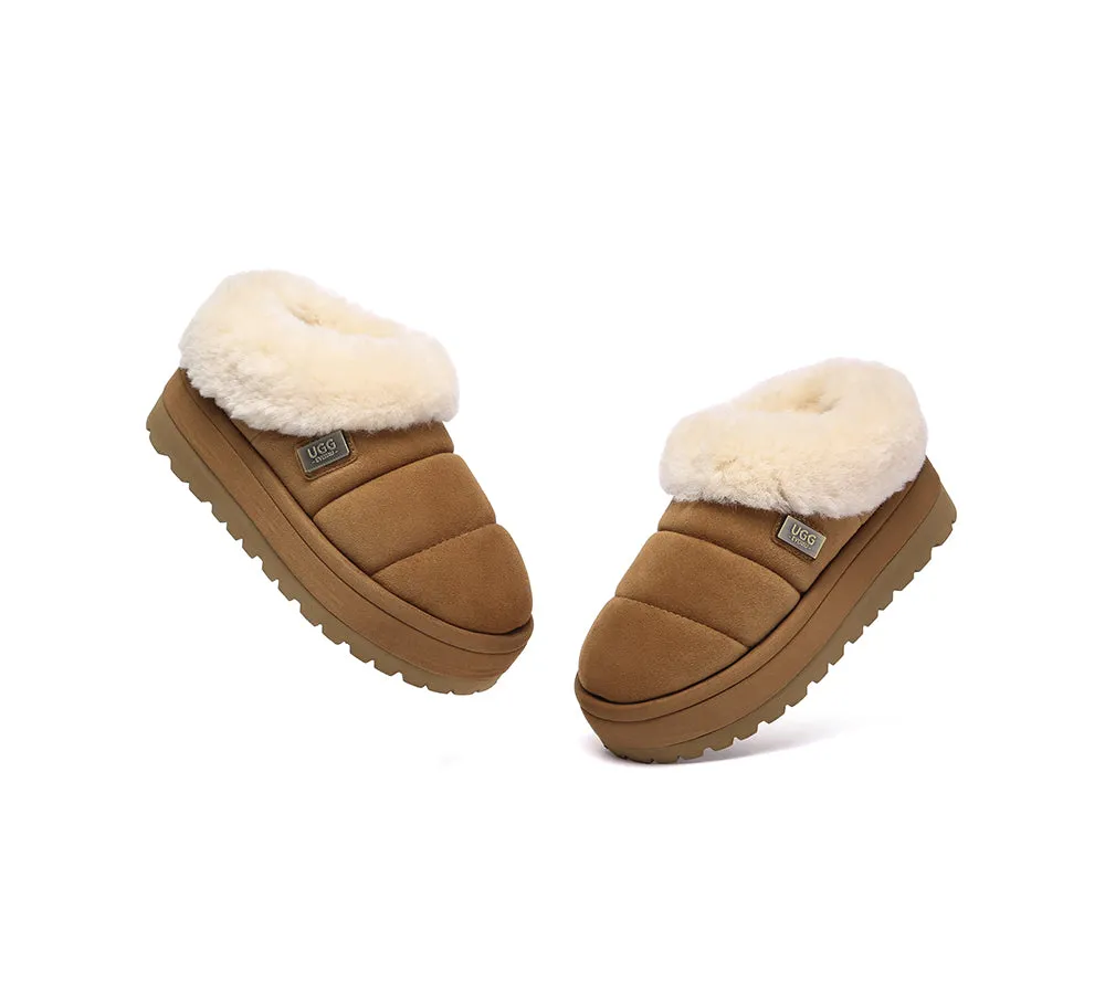 UGG EVERAU® UGG Slippers Women Sheepskin Wool Collar Ankle Platform Ulrika