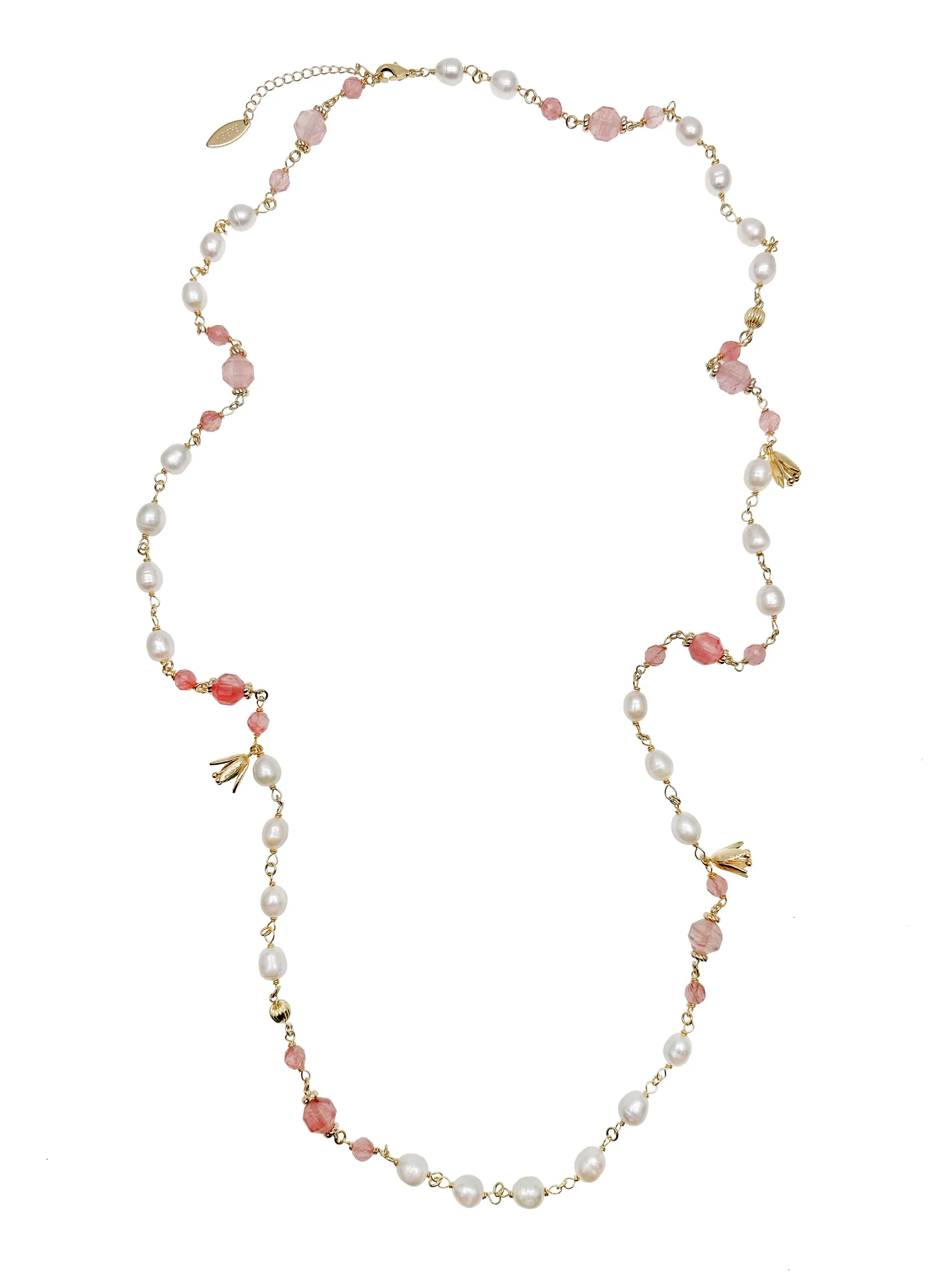 Watermelon Quartz With Freshwater Pearls Multi-Way Necklace JN013