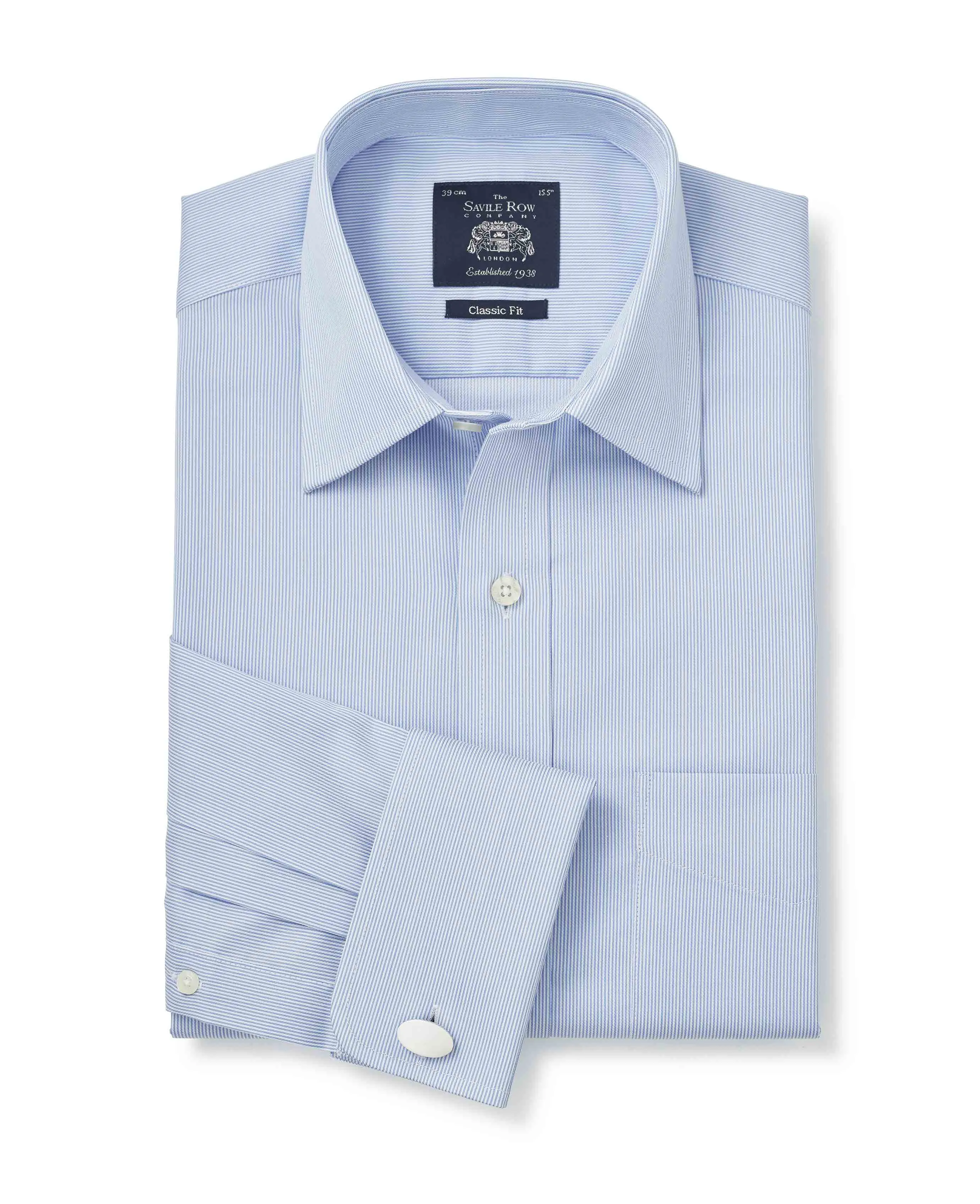 White Blue Ticking Stripe Classic Fit Formal Shirt - Double Cuff