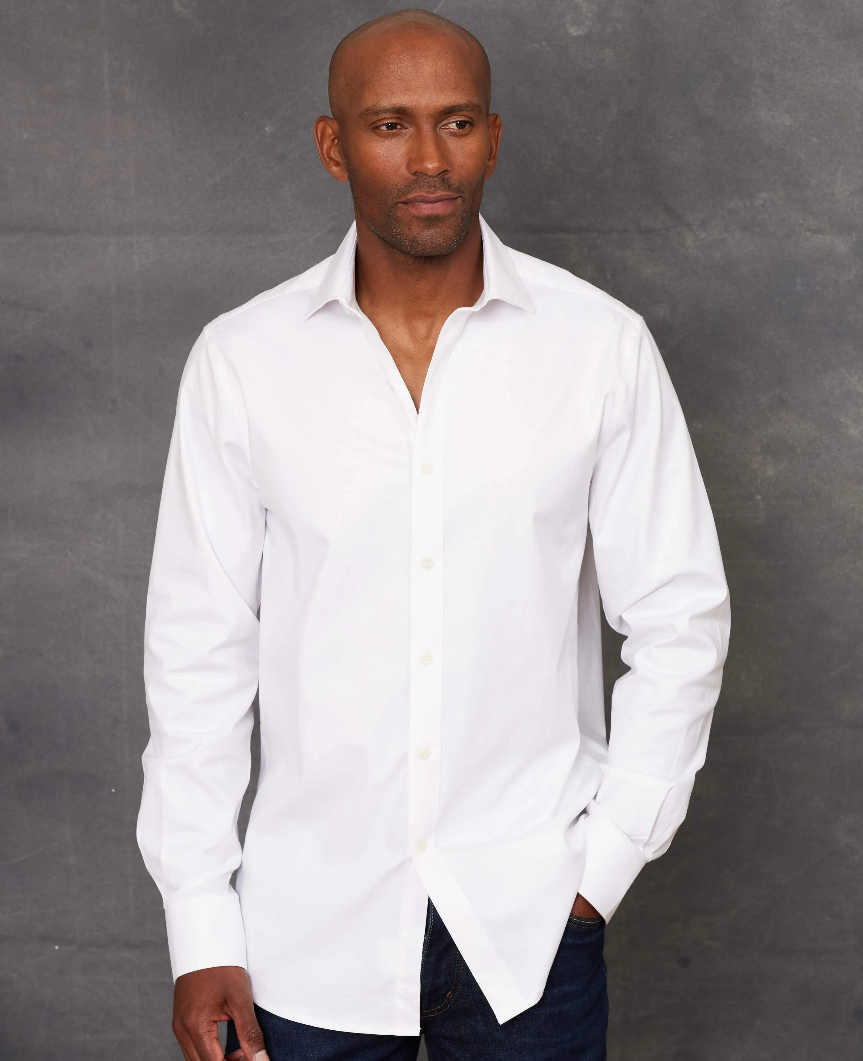 White Stretch Cotton Slim Fit Formal Shirt - Single Cuff