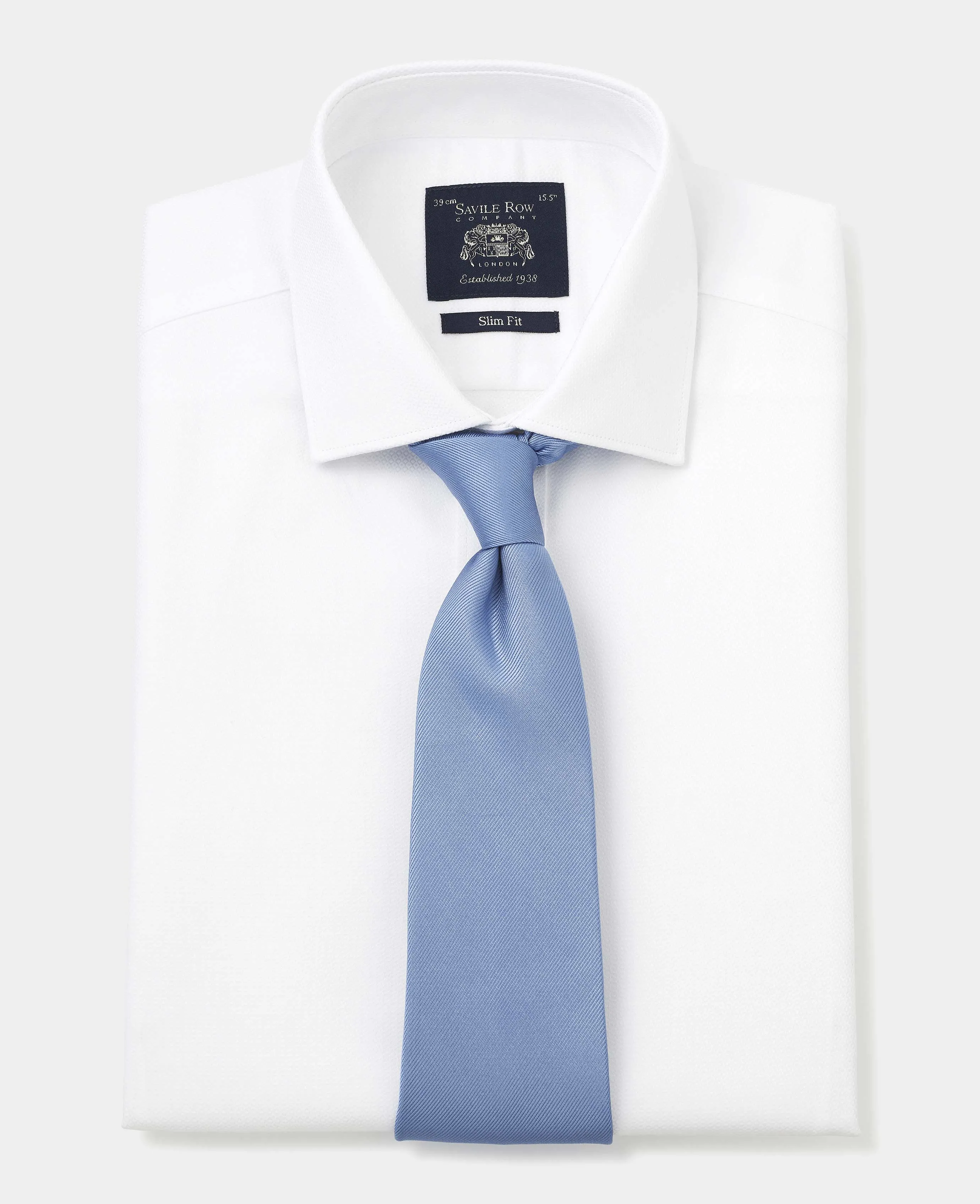 White Textured Cutaway Collar Slim Fit Shirt - Single Cuff