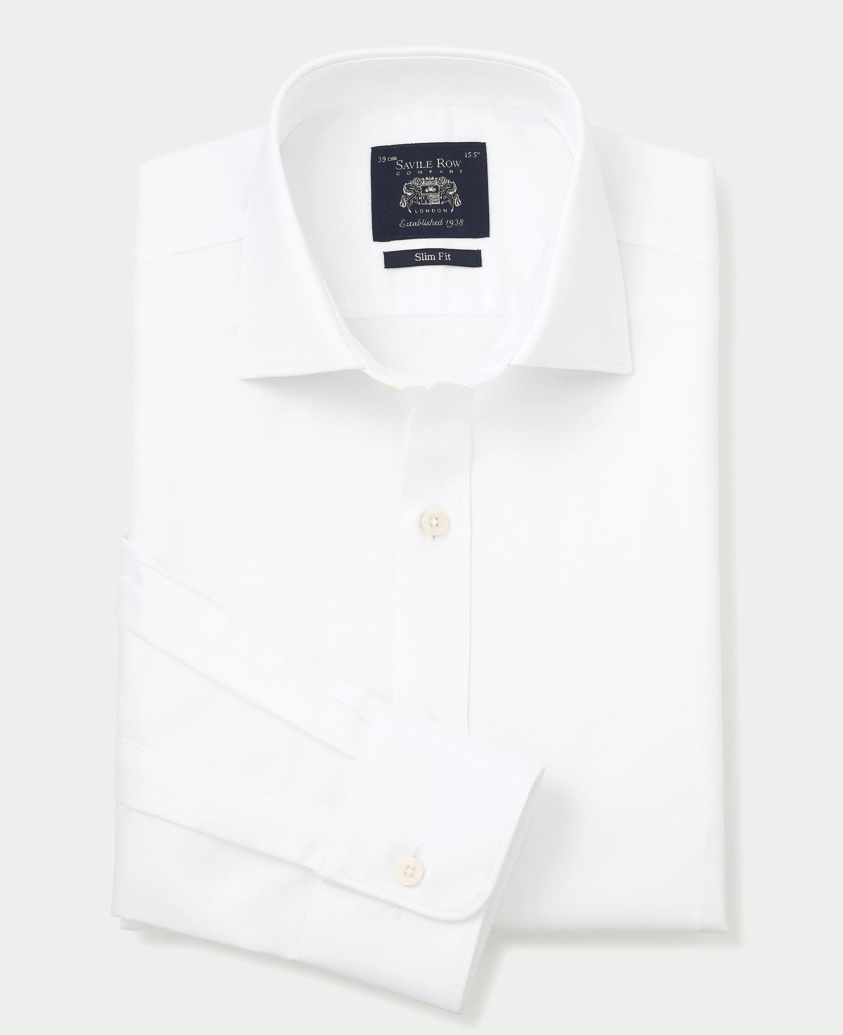 White Textured Cutaway Collar Slim Fit Shirt - Single Cuff