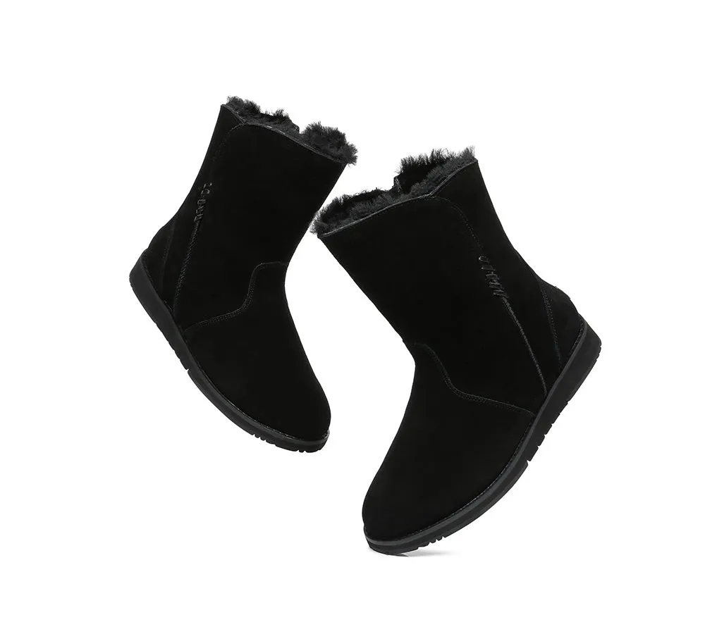 Women Fashion Boots Suede Sheepskin Wool Mid Calf Corina