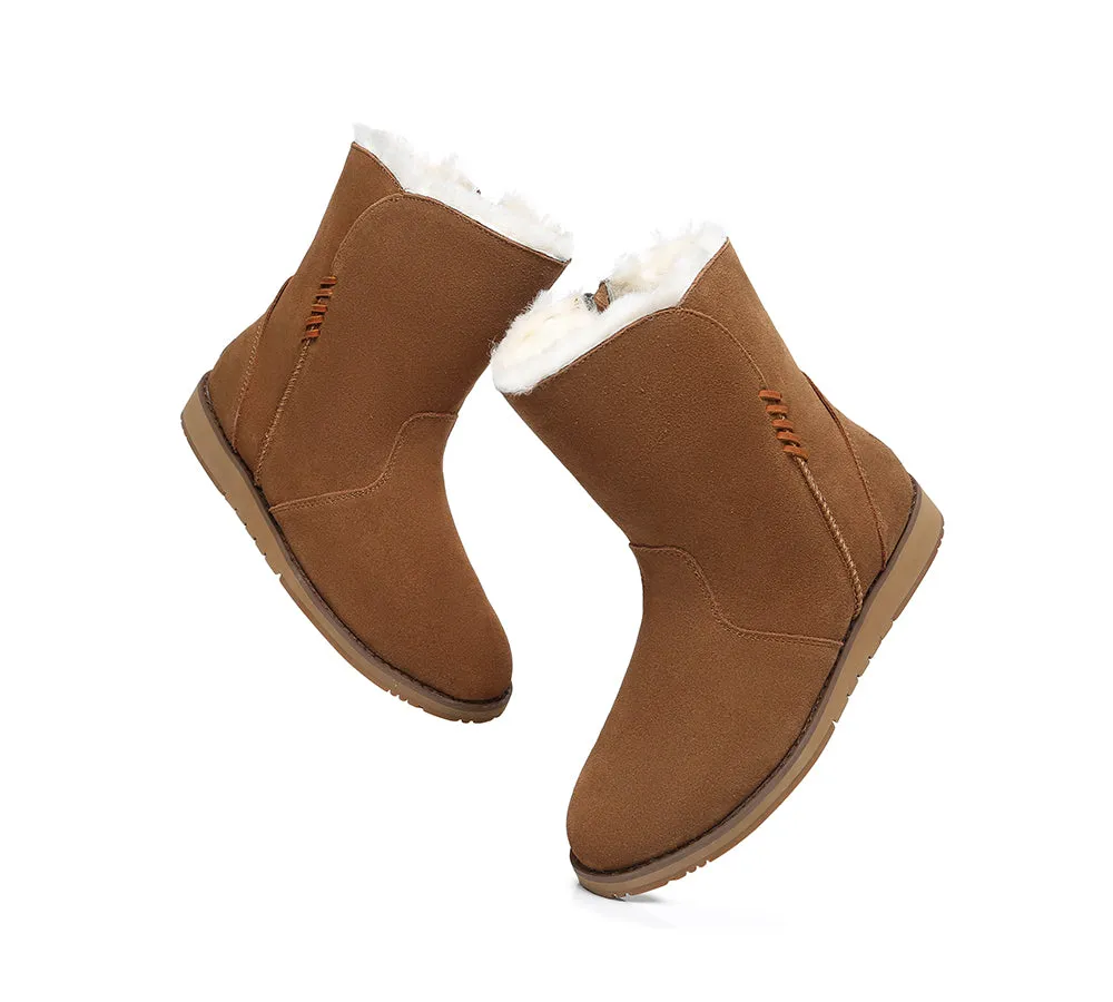 Women Fashion Boots Suede Sheepskin Wool Mid Calf Corina