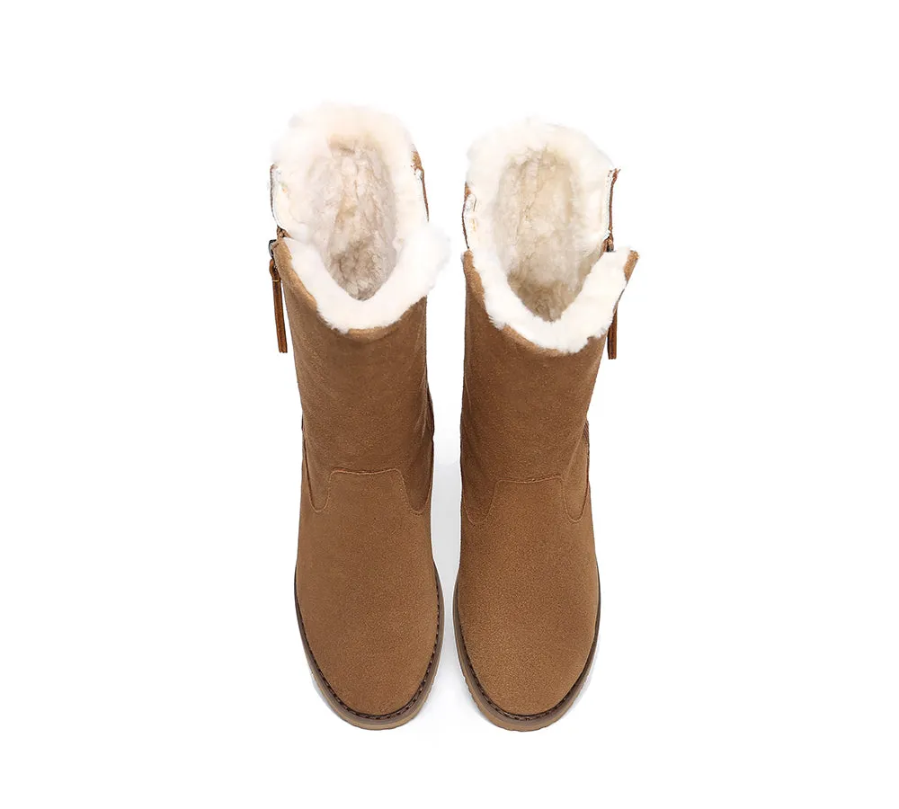 Women Mid Calf Boots Sheepskin Lining Suede Boots Colleen