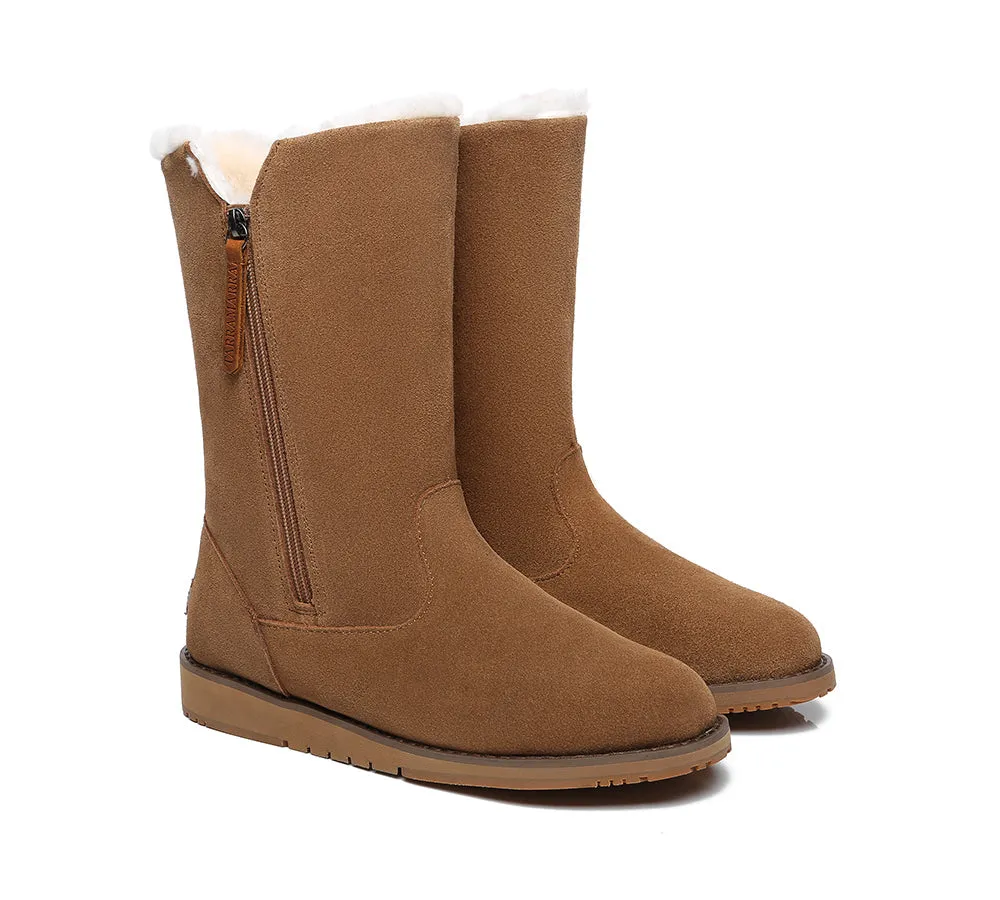 Women Mid Calf Boots Sheepskin Lining Suede Boots Colleen