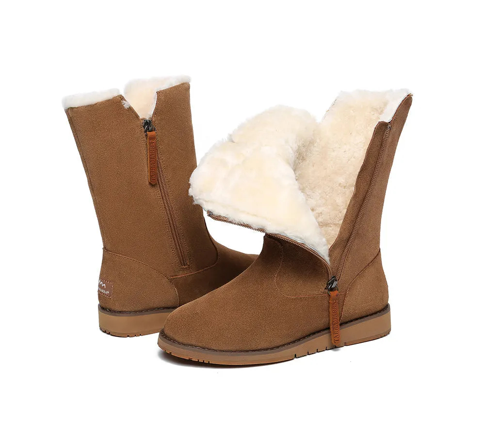 Women Mid Calf Boots Sheepskin Lining Suede Boots Colleen