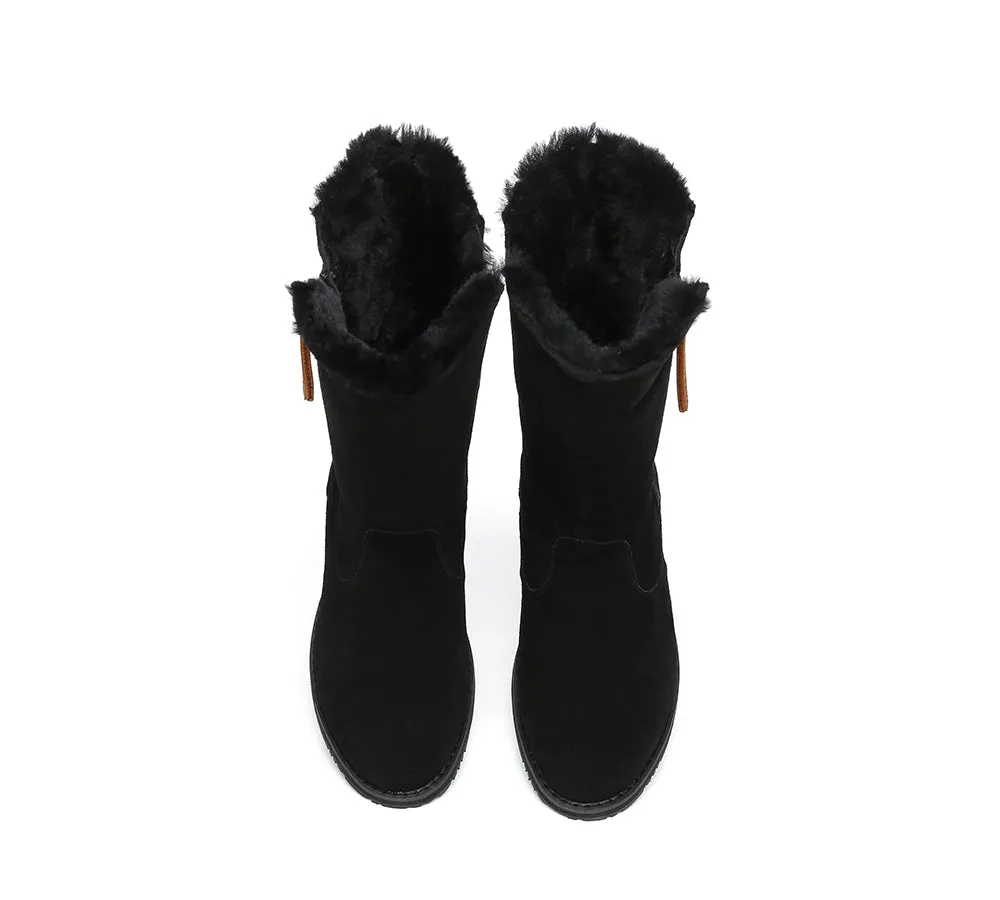 Women Mid Calf Boots Sheepskin Lining Suede Boots Colleen